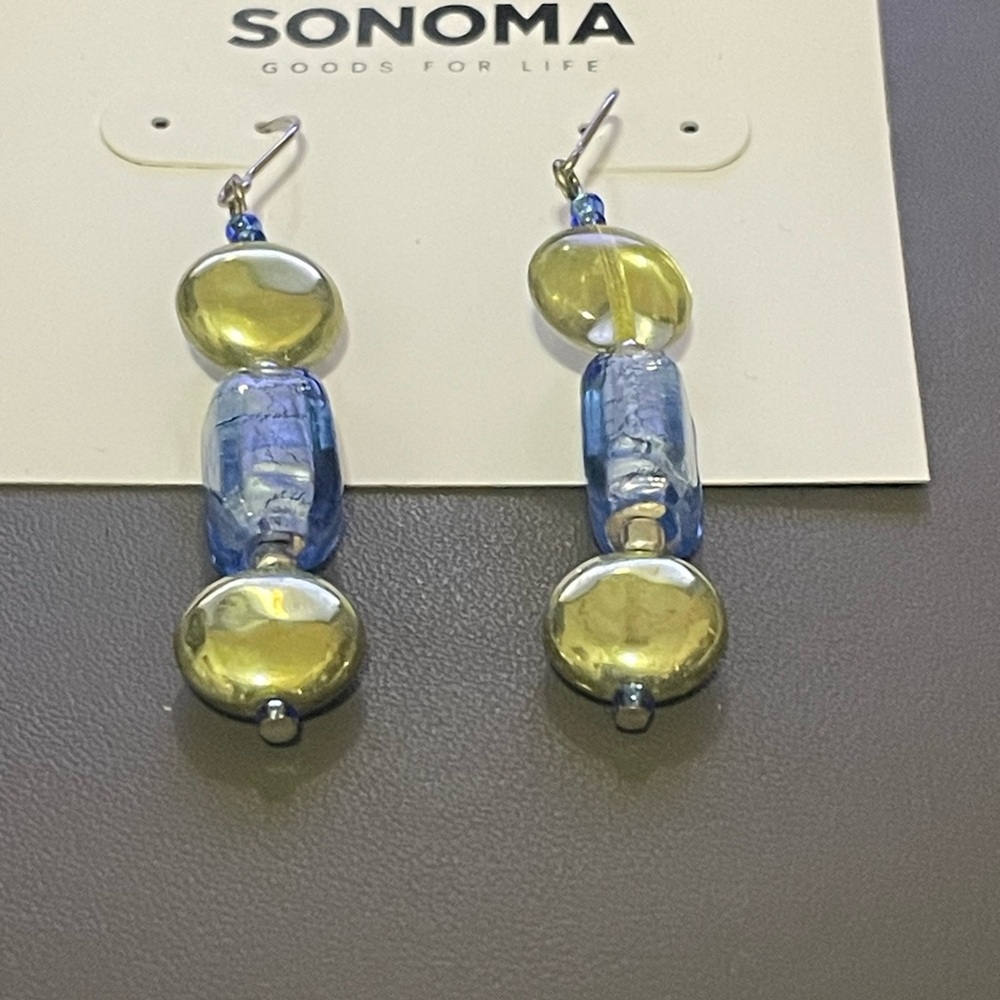 Sonoma Blue and Gold Beaded Earrings - Picture 2 of 3